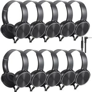 Bulk Headphones with Microphone 10 Pack for Classroom Kids, Wholesale Heavy Duty Wire Headsets with Mic Class Set for School Students Teen Children(HY450, Black)