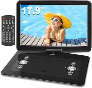 WONNIE 17.9 Portable DVD Player with 15.4 Large HD Swivel Screen, 6 Hours Rechargeable Battery, DVD Player Portable Support MP4, MKV Video & USB/SD Card/Sync TV, High Volume Speaker, All Regions