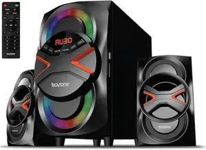 Boytone BT-326F, 2.1 Bluetooth Powerful Home Theater Speaker System, with FM Radio, SD USB Ports, Digital Playback, 40 Watts, Disco Lights, Full Function Remote Control, for Smartphone, Tablet., Black