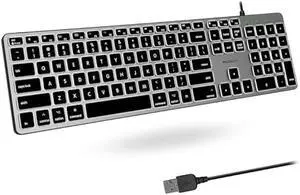 Macally Backlit Mac Keyboard - Quiet, Sleek, and Functional - 3 Brightness Levels, 107 Keys, 5ft USB Wired - Apple Keyboard - Backlit Wired for Mac, iMac, MacBook Pro/Air - Space Gray