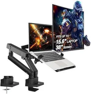 AVLT Laptop and Monitor Arm - Mount 15.6 Notebook and 38 Monitor on 2 Full Motion Adjustable Arms - Organize Your Work Surface with Ergonomic VESA Monitor Mount