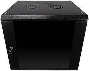 NavePoint 9U Server Rack Enclosure with Glass Door, Cooling Fan, Locks, & Removable Side Panels - 9U Wall Mount Network Cabinet 19 Inch Rack 17.7 Inches Deep