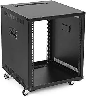 NavePoint 12U Portable Server Rack with Casters - 12U Network Rack Open Frame with Adjustable Rails, 132lbs Capacity - Up to 22.6 Deep 19-Inch Rack for IT Equipment, Telecom & A/V, Black