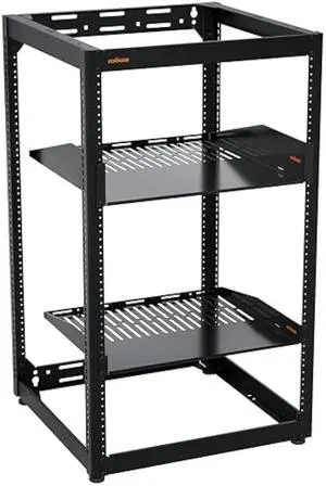 ECHOGEAR 20U Open Frame Rack for Servers & AV Gear - Wall Mountable Design Includes 2X Vented Shelves, 25x Rack Mounting Screws, 4X Leveling Feet, 4X Shelf Stops, & 2X Securement Straps