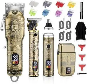 Soonsell Men's Professional Hair Clippers & Trimmer Set with T-Blade, Nose Trimmer, Foil Shaver and LCD Display Display(Bronze