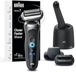 Braun Electric Shaver for Men, Series 7 7185cc, Waterproof, Wet & Dry Shave, Shaving Kit with SmartCare Center and Beard Trimmer, 3 Shave Modes, 60 Minute Battery Runtime, 10 Piece Set