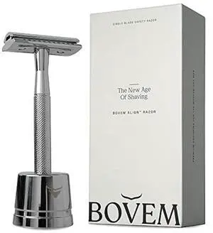 Align Razor  Premium Single Blade Razors For Men, Double Edge Razor Blade, Safety Razor for Face and Beard, Shaving Razors for Men with Razor Stand and 5 Blade Refill (Classic Silver)