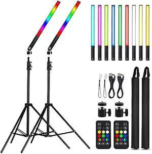 LED Light Sticks RGB Light Wand, Photography Light Stick LED Video Lighting Kit 9 Color Modes, with 26.2 to 78.7 Tripods, Adjustable 3200K-5600K, Pack of 2 [Upgraded]