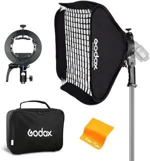Godox Softbox 32x32 Soft Light Modifier Box with Grid, S2 Type Flash Bracket Bowens Mount Holder for Studio Flash Speedlight Photography, Compatible with Godox V1 V860 TT685 TT600 AD200 AD300