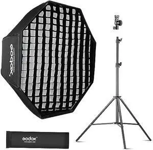 Godox 31.5 / 80cm Octagon Reflective Umbrella Grid Softbox 2m Light Stand Type-E Hot Shoe Holder Bracket Kit Compatible Octobox for Studio Photo Flash Speed Light