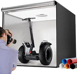 Takerers Photo Studio Light Box,39x39 Inch/100x100cm 210 LED Professional Photo Background Shooting Tent with 3 Stepless Dimming Light Panel, Lightbox with 5 Color Backdrops for Product Photography