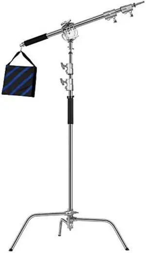 GVM Photography Heavy Duty C Stand with Boom Arm - Max Height 10ft/3.2m, 3ft/1m to 7ft/2.25m Holding Arm Kit for Reflectors, Softboxes, Monolights