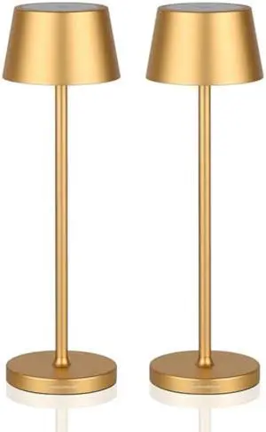 Rechargeable Table Lamp Set of 2,with Touch Dimming and IP54 Waterproof Function Desk Lamp,Suitable for Indoor and Patio Lighting Gold 2 Pcs