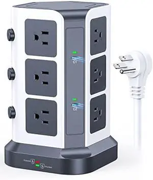 KOOSLA [65W] PD Power Strip Tower Surge Protector, USB C Desktop Charging Station with 12 Widely Spaced AC Outlets / 2 USB-C / 3 USB-A Ports, 6.5ft Heavy-Duty Extension Cord for Home Office Dorm