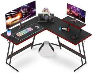 VICTONE L Shaped Gaming Desk, Corner Desk with Monitor Stand, Computer PC Table for Home Office Writing Studying Working, Space-Saving, Easy Assemble(Black,51'') VICTONE L Shaped Gaming Desk, Corner Desk with Monitor Stand, Computer PC Table for Home Office Writing Studying Working, Space-Saving, Easy Assemble(Black,51'')