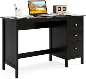 Tangkula Black Desk with Drawers, Modern Home Office Computer Desk with Storage Drawers & Spacious Desktop, Compact Writing Study Desk Laptop Desk for Bedroom, Multipurpose Computer Workstation