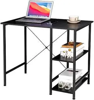 Home Office Desk Study Writing Computer Desk with 2 Storage Shelves, Small Industrial Modern Simple Style Laptop Table for Home, Office, Study, Bedroom, Gaming, (36 Inch, Black)