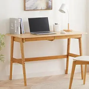 Nnewvante Writing Computer Desk 46 Bamboo Home Office Table with 2 Drawers, Modern Furniture Simple Study Makeup Workstation