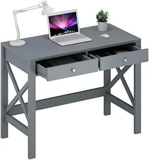 ChooChoo Home Office Desk Writing Computer Table Modern Design Desk with Drawers, Grey