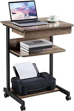 Topeakmart Rolling Computer Desk for Small Spaces, Laptop Computer Desk with Wheels, Mobile Standing Desk Compact Student Bedside Table Taupe Wood