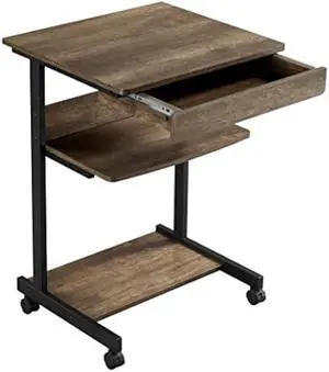 Yaheetech Small Rolling Computer Desk with Storage Drawer, Rolling Home Office Computer Desk with Keyboard Tray, Laptop Desk with Wheels and Drawer, Taupe Wood
