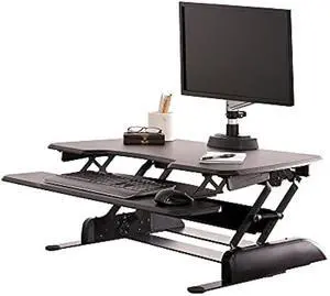 Vari - VariDesk Essential 36 - Two-Tier Standing Desk Converter for Monitor & Accessories - Height Adjustable Sit Stand Desk - Fully Assembled Monitor Riser for Home Office - 36 Wide, Black