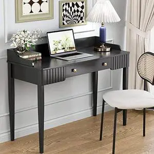 Black Vanity Desk Modern Computer Desk with Drawer Makeup Table with Gold Handle