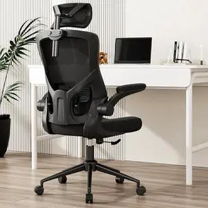 Home Office Chair, Ergonomic Comfy Desk Chair, High Back Computer Chair- Adjustable Headrest with Flip-Up Arms, Lumbar Support, Swivel Executive Task Chair (Modern, Black)
