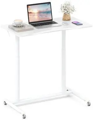Tangkula Mobile Standing Desk, C-Shaped Sit Stand Desk with Adjustable Height, Lockable Wheels & Metal Frame, Rolling Laptop Desk, Portable Computer Workstation for Small Space