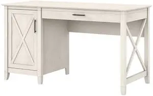 Bush Furniture Key West Computer Desk with Storage, Farmhouse PC Table for Home Office in Linen White Oak, 54W x 24D