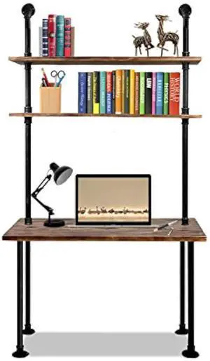 LOKKHAN 79-inch Industrial Laptop Desk Solid Wood Computer Desk Wall Pipe Desk with Shelves Computer Table for Home Office (L:40 inch) LOKKHAN 79-inch Industrial Laptop Desk Solid Wood Computer Desk Wall Pipe Desk with Shelves Computer Table for Home Office (L:40 inch)
