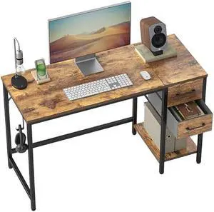 Cubiker Computer Home Office Desk with Drawers, 40 Inch Small Desk Study Writing Table, Modern Simple PC Desk, Brown