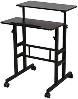SDADI 2 Inches Carpet Wheels Mobile Desk Stand Up Height Adjustable Home Office with Standing and Seating 2 Modes for Room, Black