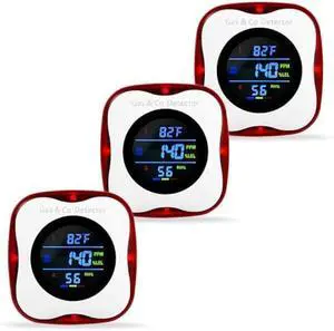 3 Packs Combination Gas & Carbon Monoxide Detectors,Plug in Carbon Monoxide Alarm,Natural Gas Detector,Propane,4-in-1 Digital Display CO Level & Explosive Gas & °F & Humidity for Home,RV