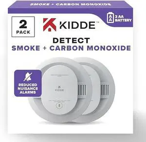 Kidde Smoke & Carbon Monoxide Detector, AA Battery Powered, LED Warning Light Indicators, 2 Pack