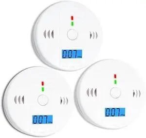 3 Pack Carbon Monoxide detectors,co Detector,Carbon Monoxide Alarm,co2 Detector Battery Powered with LCD Display,Carbon Monoxide Detector,UL2034 Standards,for Home