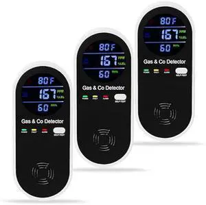 3 Packs Plug in Gas & Carbon Monoxide Detector, 4-in-1 Carbon Monoxide Alarm,Fahrenheit(°F) & Humidity,Natural Gas Detector,Methane,Propane & CO Detector for Home,RV,Apartment