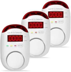3 Packs Combination Gas & Carbon Monoxide Detectors, Plug in Natural Gas Detector & Carbon Monoxide Alarm, CO Detector Alarm & Propane, Methane, Explosive Gas Detector for Home,RV,Easy to Install