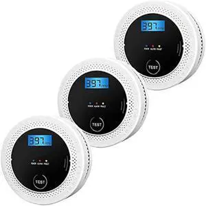 JNHCD 3 Pack Smoke and Carbon Monoxide detectors Powered by Batteries, with Digital Display, Smoke and Carbon Dioxide Dual Alarm sensors, Easy to Install Black