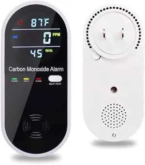 Carbon Monoxide Detectors, Carbon Monoxide Detector Plug in with Temperature Humidity Sensor Built-in, CO Level Monitor Alarm with Clear LCD Display Sound & Light Warning for Home/Hotel/RV