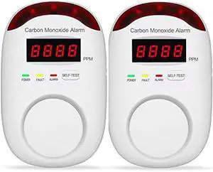 Plug-in Type Carbon Monoxide Alarm, CO Detector Monitor with LED Digital Display and Voice Alert for Home/Kitchen/Bedroom - 2 Pack