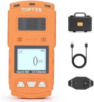 TopTes Guard-566 Portable Carbon Monoxide Detector, Rechargeable CO Detector with Back Clip, Vibration, Visual and Audible Alarms, 168h Long Standby, Adjustable Alarm Thresholds for Home, Work Use