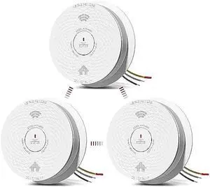 Hardwired Interconnected Smoke and Carbon Monoxide Detector Combo, 2 in 1 Smoke and CO Detector with 2 AA Batteries Back Up, AC Smoke and CO Alarm, Voice Alert, Self-Check, 3 Pack
