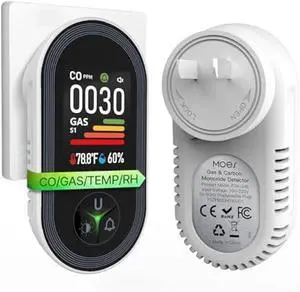 MOES 4-in-1 Carbon Monoxide & Gas Detectors Plug in, with Real-Time Temperature & Humidity Display, Alarm for Natural Gas, Propane