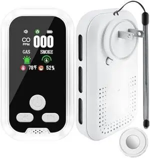 5 in 1 Plug-in Wall Carbon Monoxide and Smoke Detector, Smoke Alarm, Combustible Gas Detector, Humidity and Temperature Meter with HD Display, Essential for Home, Travel, Hotel and Camping, Easy Setup