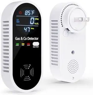 Gas and Carbon Monoxide Detectors Plug in, 4-in-1 Portable CO & Natural Gas Leak Detector with Temperature & Humidity Display for Home, Hotel, RV & Travel