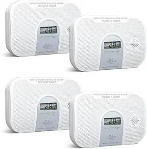 Carbon Monoxide Detector, 10-Year Life Carbon Monoxide Alarm, Replaceable Battery CO Detector with LCD Digital Display and Test Button, 3 LED Lights CO Alarm for Home, GS828C-D, 4 Pack