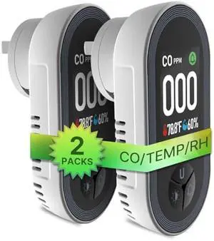 [2Pack] MOES Carbon Monoxide Detectors Plug in, 3 in 1 Carbon Monoxide Detector with Temperature Humidity Sensor Built-in, CO Monitor Alarm Sound Warning for Kitchen/Garage/Fireplace