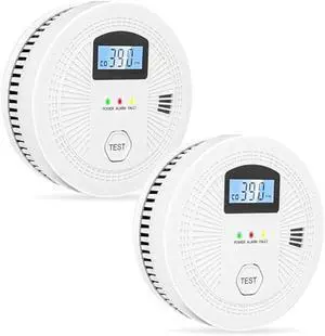 2 Pack 2 in 1 Carbon Monoxide Smoke Detector, Battery Operated (Include) Fire CO Alarm with Test Button Home Smoke Alarm