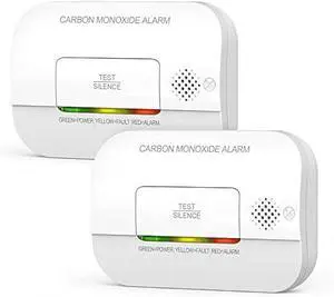 Carbon Monoxide Detector, 7 Year Sensor Life CO Detector with Battery Warning Indicator and Test Button, 85 dB, for Ceiling and Wall Mounting, White (2Pack)